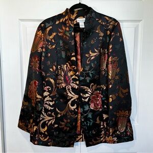 Soft Surroundings Song Dynasty Floral Embroidered Satin Blazer Black Size L